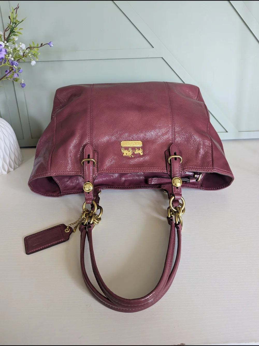 Coach Shoulder Tote in Plum with Gold Hardware